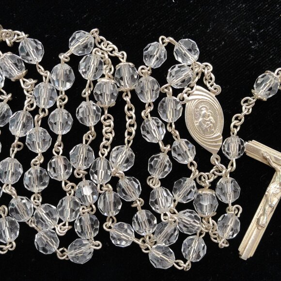 Sterling Silver and Crystal Beads 29 Grams 21" Rosary - Picture 2 of 4
